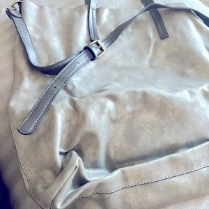 Gray suede crossbody tote